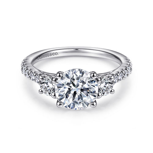 14K White Gold Round Three Stone Diamond Engagement Ring