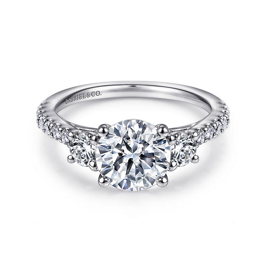 Gabriel - 14K White Gold Round Three Stone Diamond Engagement Ring