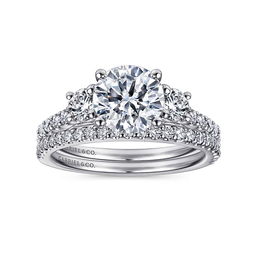 14K White Gold Round Three Stone Diamond Engagement Ring