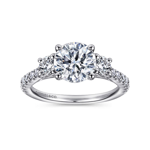 14K White Gold Round Three Stone Diamond Engagement Ring