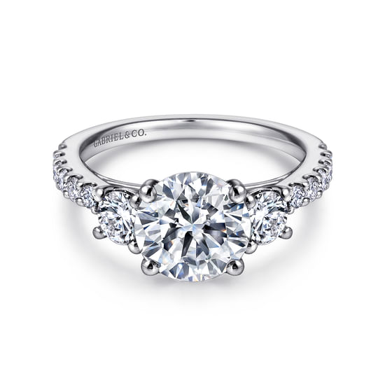 Gabriel - 14K White Gold Round Three Stone Diamond Engagement Ring