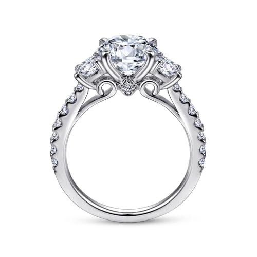 14K White Gold Round Three Stone Diamond Engagement Ring