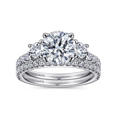 14K White Gold Round Three Stone Diamond Engagement Ring