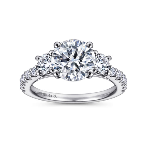 14K White Gold Round Three Stone Diamond Engagement Ring