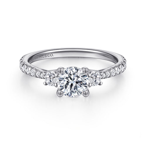 14K White Gold Round Three Stone Diamond Engagement Ring