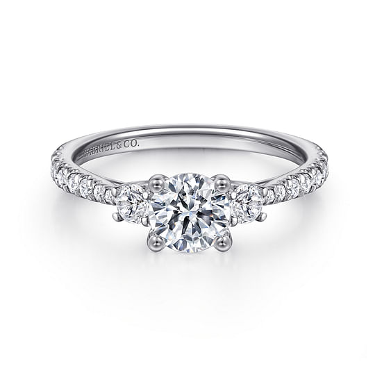 Gabriel - 14K White Gold Round Three Stone Diamond Engagement Ring