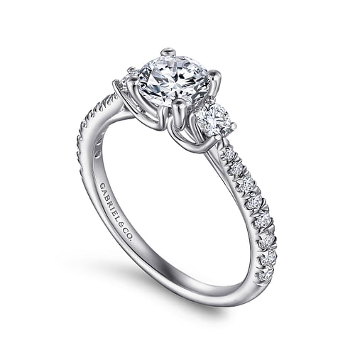 14K White Gold Round Three Stone Diamond Engagement Ring