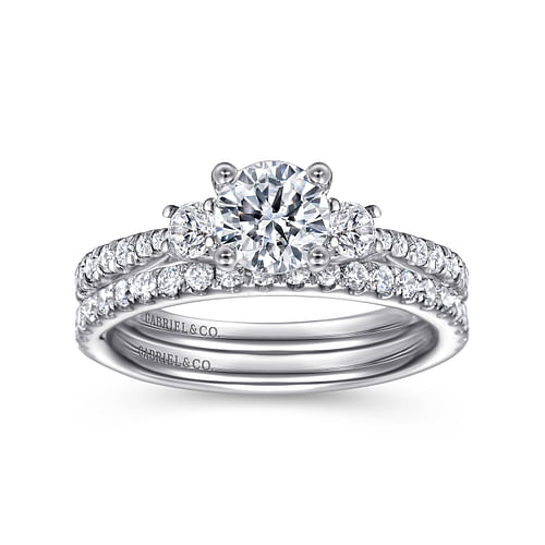 14K White Gold Round Three Stone Diamond Engagement Ring