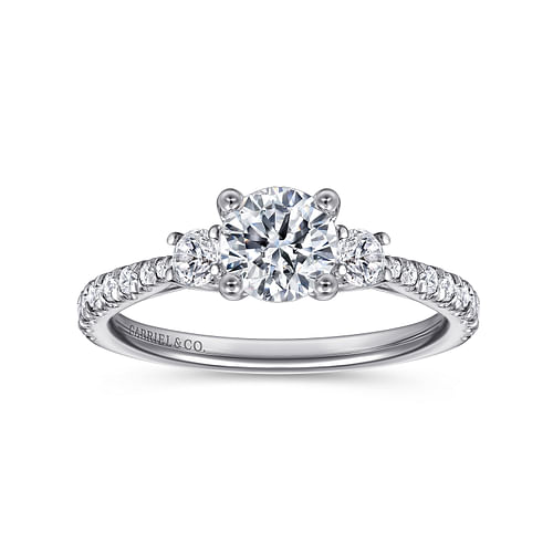 14K White Gold Round Three Stone Diamond Engagement Ring