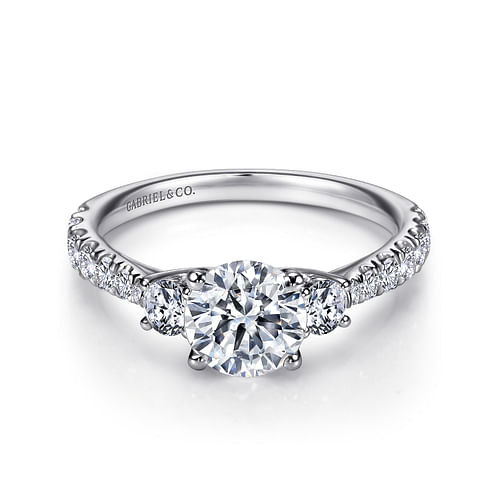 14K White Gold Round Three Stone Diamond Engagement Ring