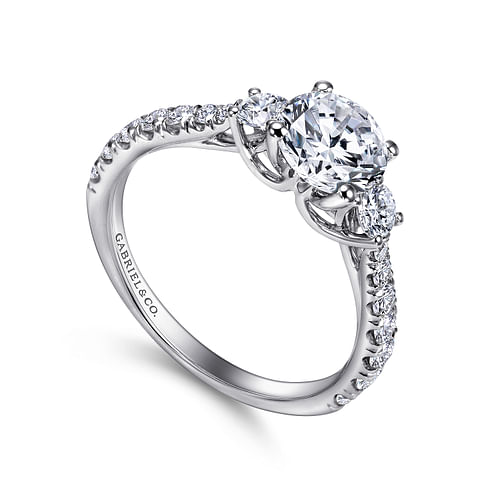 14K White Gold Round Three Stone Diamond Engagement Ring