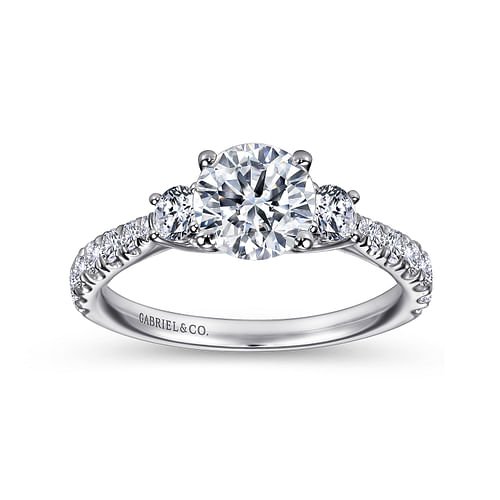 14K White Gold Round Three Stone Diamond Engagement Ring