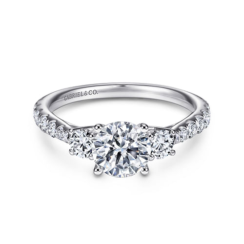 14K White Gold Round Three Stone Diamond Engagement Ring
