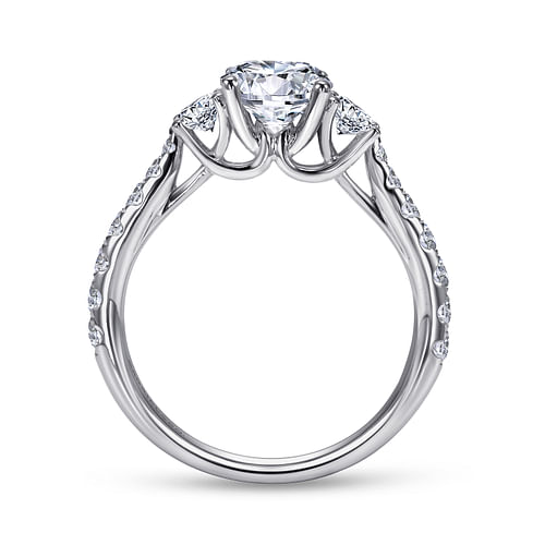 14K White Gold Round Three Stone Diamond Engagement Ring