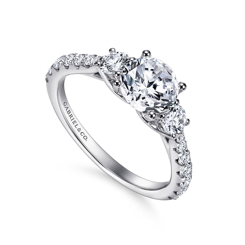 14K White Gold Round Three Stone Diamond Engagement Ring