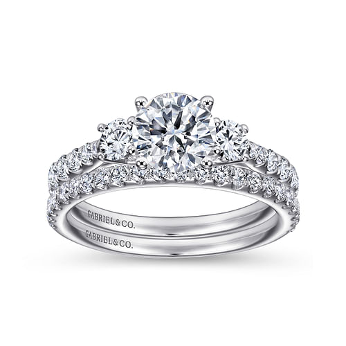 14K White Gold Round Three Stone Diamond Engagement Ring