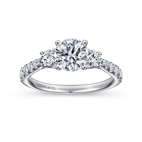 14K White Gold Round Three Stone Diamond Engagement Ring