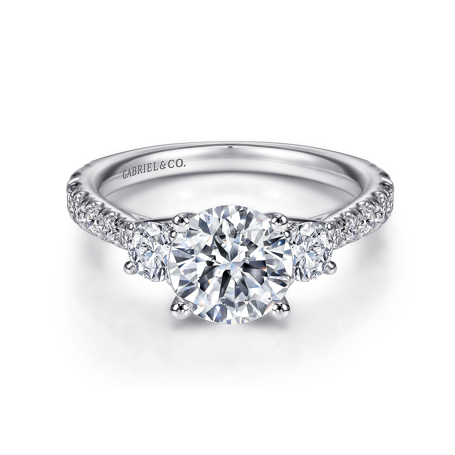 Gabriel - 14K White Gold Round Three Stone Diamond Engagement Ring