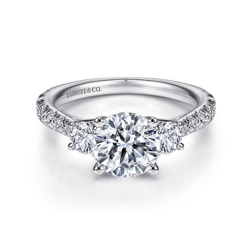 14K White Gold Round Three Stone Diamond Engagement Ring