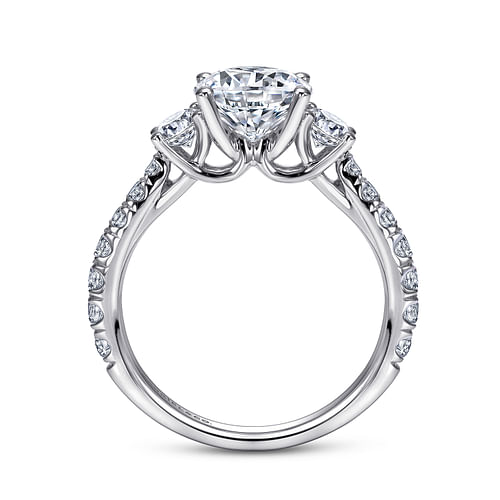 14K White Gold Round Three Stone Diamond Engagement Ring