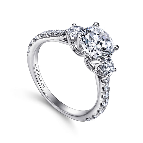 14K White Gold Round Three Stone Diamond Engagement Ring