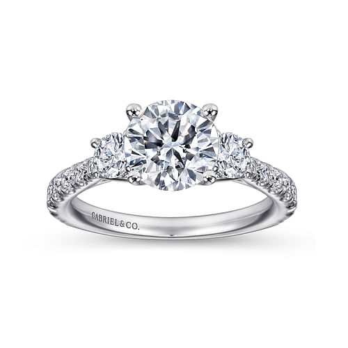 14K White Gold Round Three Stone Diamond Engagement Ring