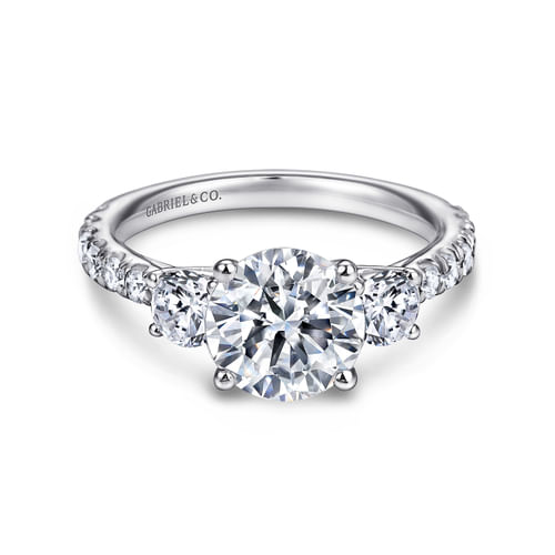 14K White Gold Round Three Stone Diamond Engagement Ring