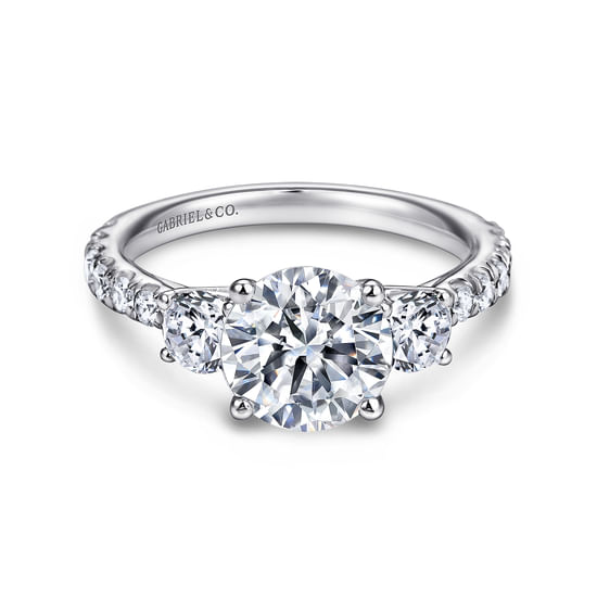 Gabriel - 14K White Gold Round Three Stone Diamond Engagement Ring