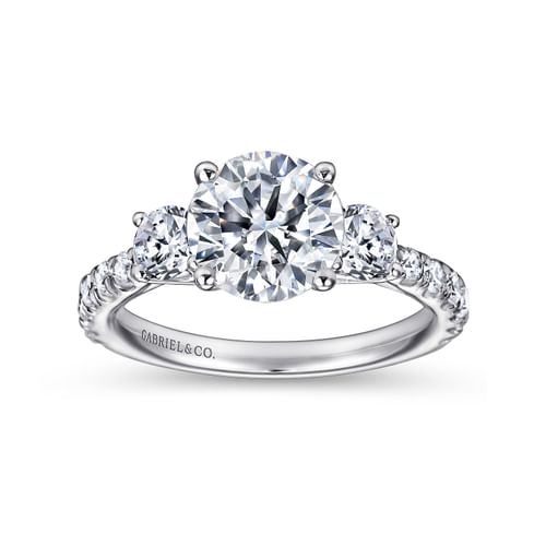 14K White Gold Round Three Stone Diamond Engagement Ring