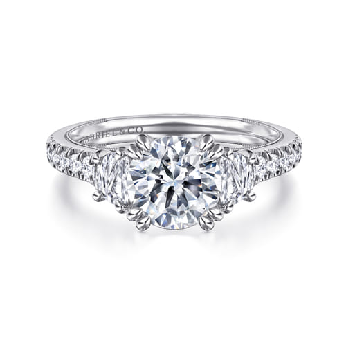 14K White Gold Round Three Stone Diamond Engagement Ring