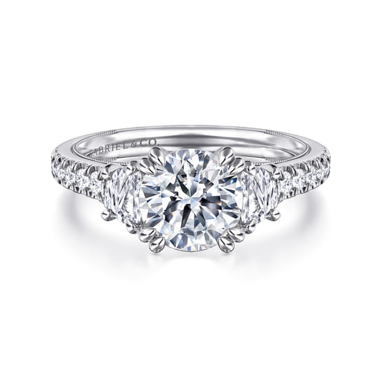 Gabriel - 14K White Gold Round Three Stone Diamond Engagement Ring