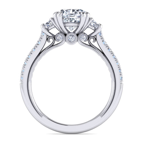 14K White Gold Round Three Stone Diamond Engagement Ring