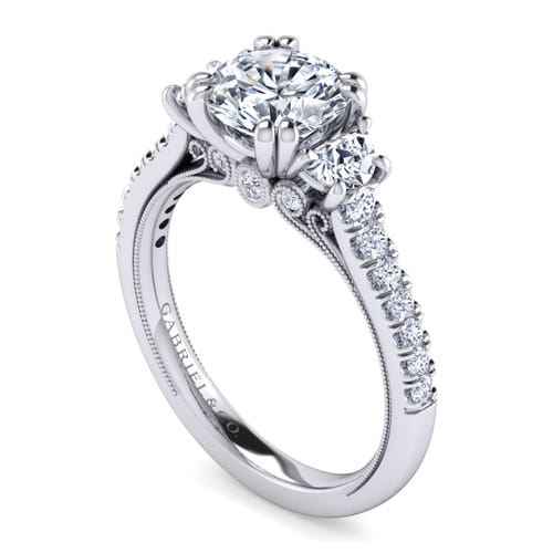 14K White Gold Round Three Stone Diamond Engagement Ring