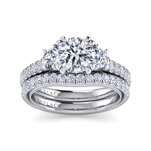 14K White Gold Round Three Stone Diamond Engagement Ring
