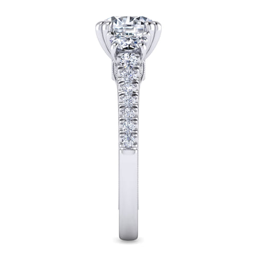 14K White Gold Round Three Stone Diamond Engagement Ring