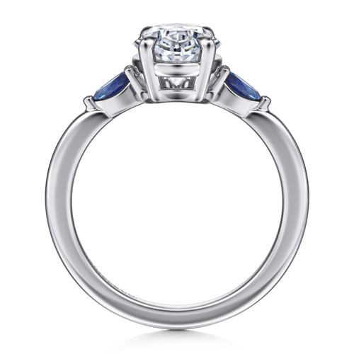 14K White Gold Round Three Stone Diamond and Sapphire Engagement Ring