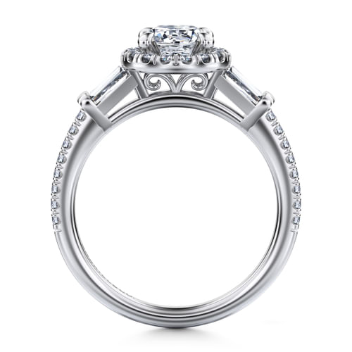 14K White Gold Round Three Stone Halo Diamond Engagement Ring