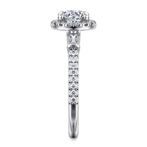 14K White Gold Round Three Stone Halo Diamond Engagement Ring