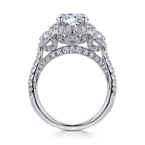 14K White Gold Round Three Stone Halo Diamond Engagement Ring 14K White Gold Round Three Stone Halo Diamond Engagement Ring