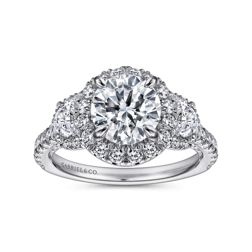 14K White Gold Round Three Stone Halo Diamond Engagement Ring 14K White Gold Round Three Stone Halo Diamond Engagement Ring
