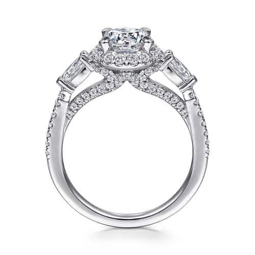 14K White Gold Round Three Stone Halo Diamond Engagement Ring 14K White Gold Round Three Stone Halo Diamond Engagement Ring