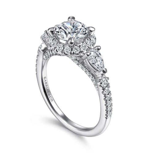 14K White Gold Round Three Stone Halo Diamond Engagement Ring 14K White Gold Round Three Stone Halo Diamond Engagement Ring