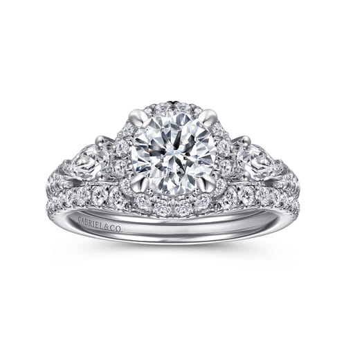 14K White Gold Round Three Stone Halo Diamond Engagement Ring 14K White Gold Round Three Stone Halo Diamond Engagement Ring
