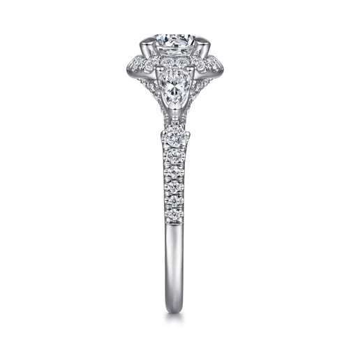 14K White Gold Round Three Stone Halo Diamond Engagement Ring 14K White Gold Round Three Stone Halo Diamond Engagement Ring
