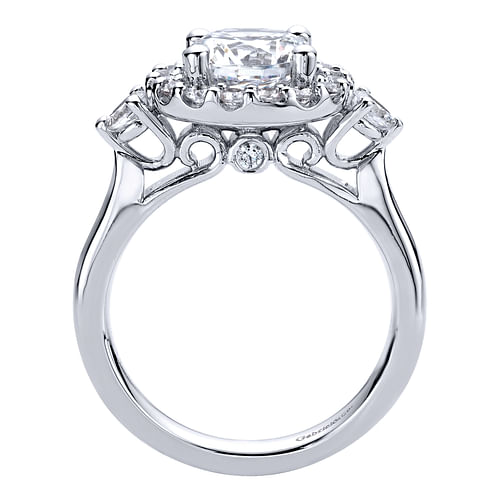 14K White Gold Round Three Stone Halo Diamond Engagement Ring