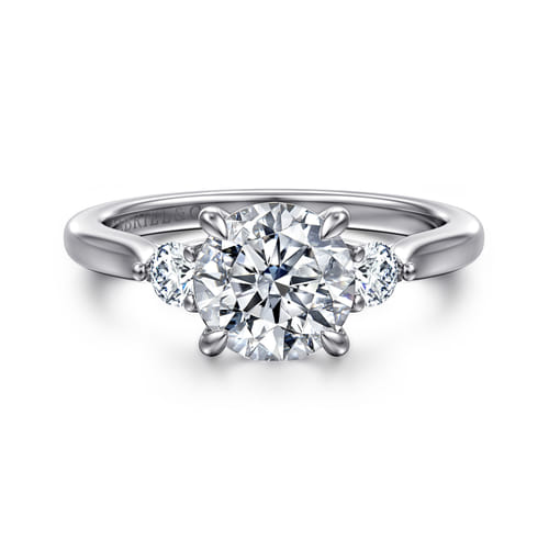 14K White Gold Round Three Stone Lotus Diamond Engagement Ring 14K White Gold Round Three Stone Lotus Diamond Engagement Ring