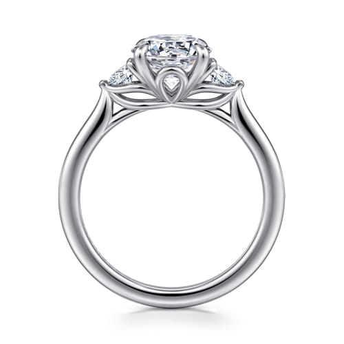 14K White Gold Round Three Stone Lotus Diamond Engagement Ring 14K White Gold Round Three Stone Lotus Diamond Engagement Ring