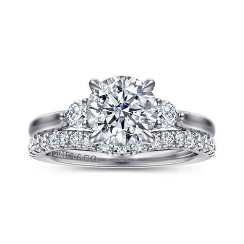 14K White Gold Round Three Stone Lotus Diamond Engagement Ring 14K White Gold Round Three Stone Lotus Diamond Engagement Ring
