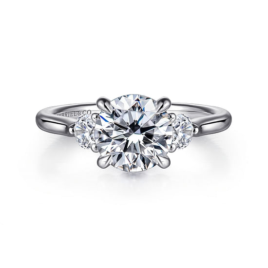 Gabriel - 14K White Gold Round Three Stone Lotus Diamond Engagement Ring