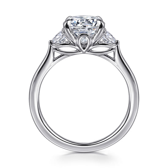 14K White Gold Round Three Stone Lotus Diamond Engagement Ring angle 2